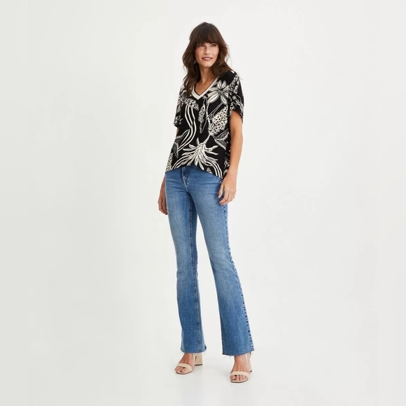 Marfinno Black Floral Leaf Print Knit Top Quiet Luxury Tropical Capsule Office - Picture 3 of 9